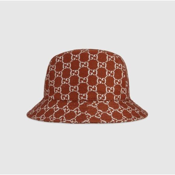 NWT Gucci GG Unisex Supreme lamé bucket hat in brown size L - Picture 1 of 16